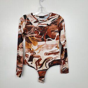 Pretty Little Thing Retro Hippie Long Sleeve Bodysuit Size 8